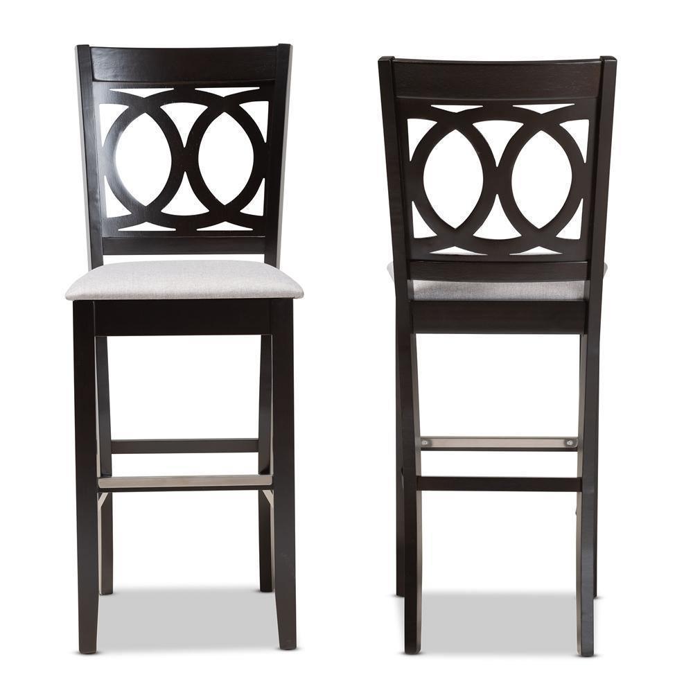 Carson Modern and Contemporary Grey Fabric Upholstered and Espresso Brown Finished Wood 2-Piece Bar Stool Set FredCo