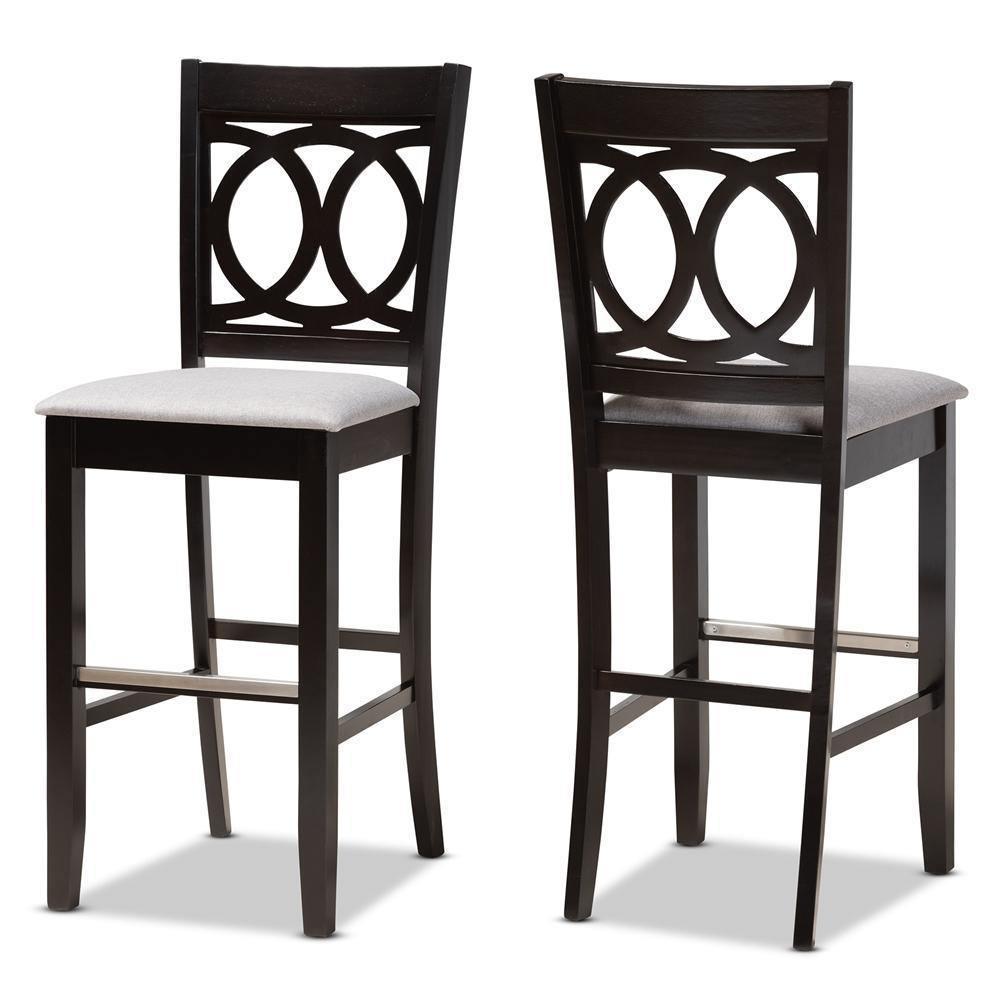 Carson Modern and Contemporary Grey Fabric Upholstered and Espresso Brown Finished Wood 2-Piece Bar Stool Set FredCo