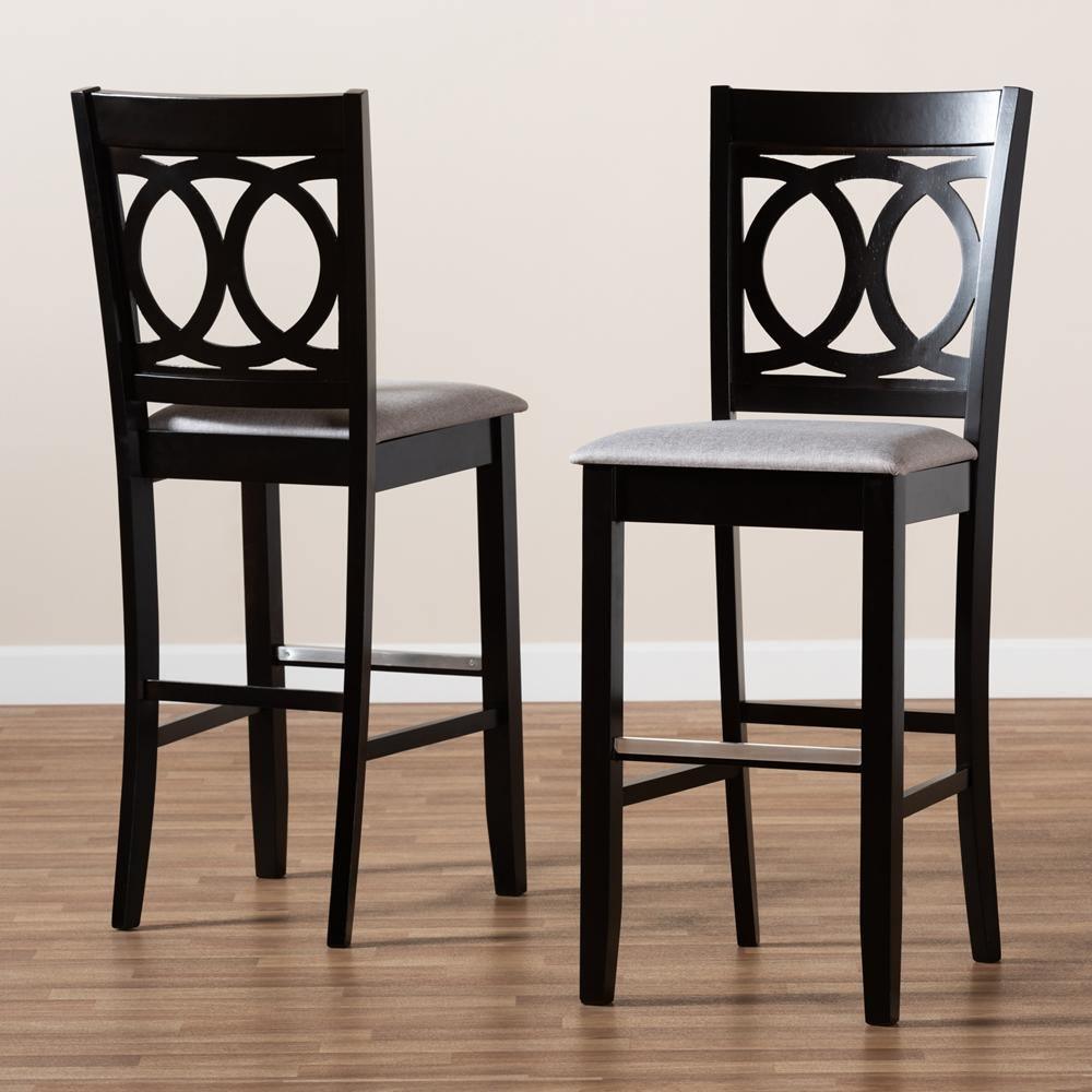 Carson Modern and Contemporary Grey Fabric Upholstered and Espresso Brown Finished Wood 2-Piece Bar Stool Set FredCo