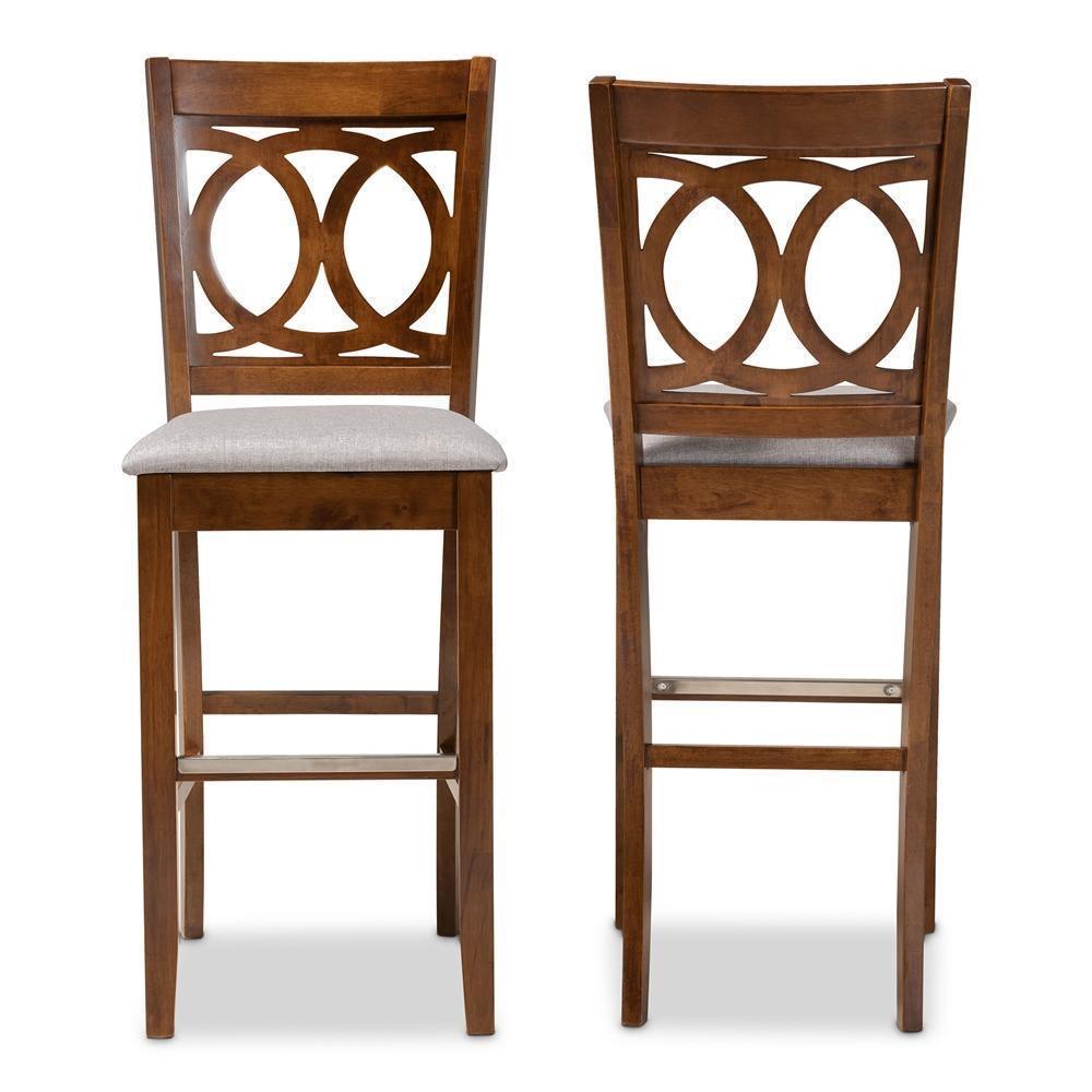 Carson Modern and Contemporary Grey Fabric Upholstered and Walnut Brown Finished Wood 2-Piece Bar Stool Set FredCo