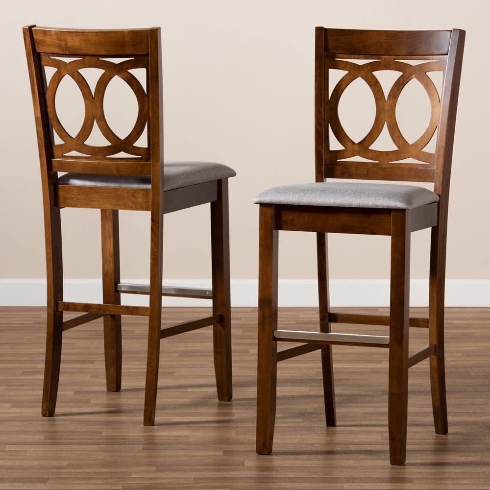 Carson Modern and Contemporary Grey Fabric Upholstered and Walnut Brown Finished Wood 2-Piece Bar Stool Set FredCo
