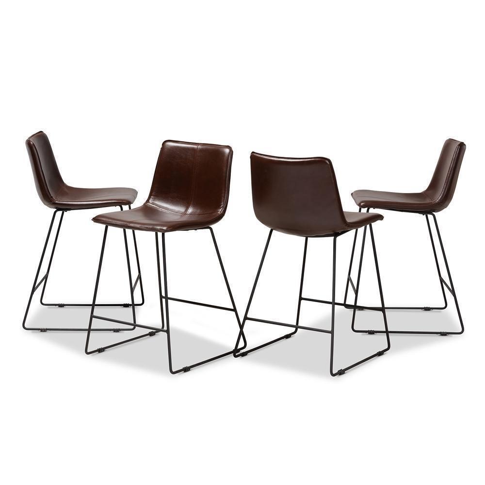 Carvell Rustic and Industrial Dark Brown Faux Leather Upholstered Pub Stool Set of 4 FredCo