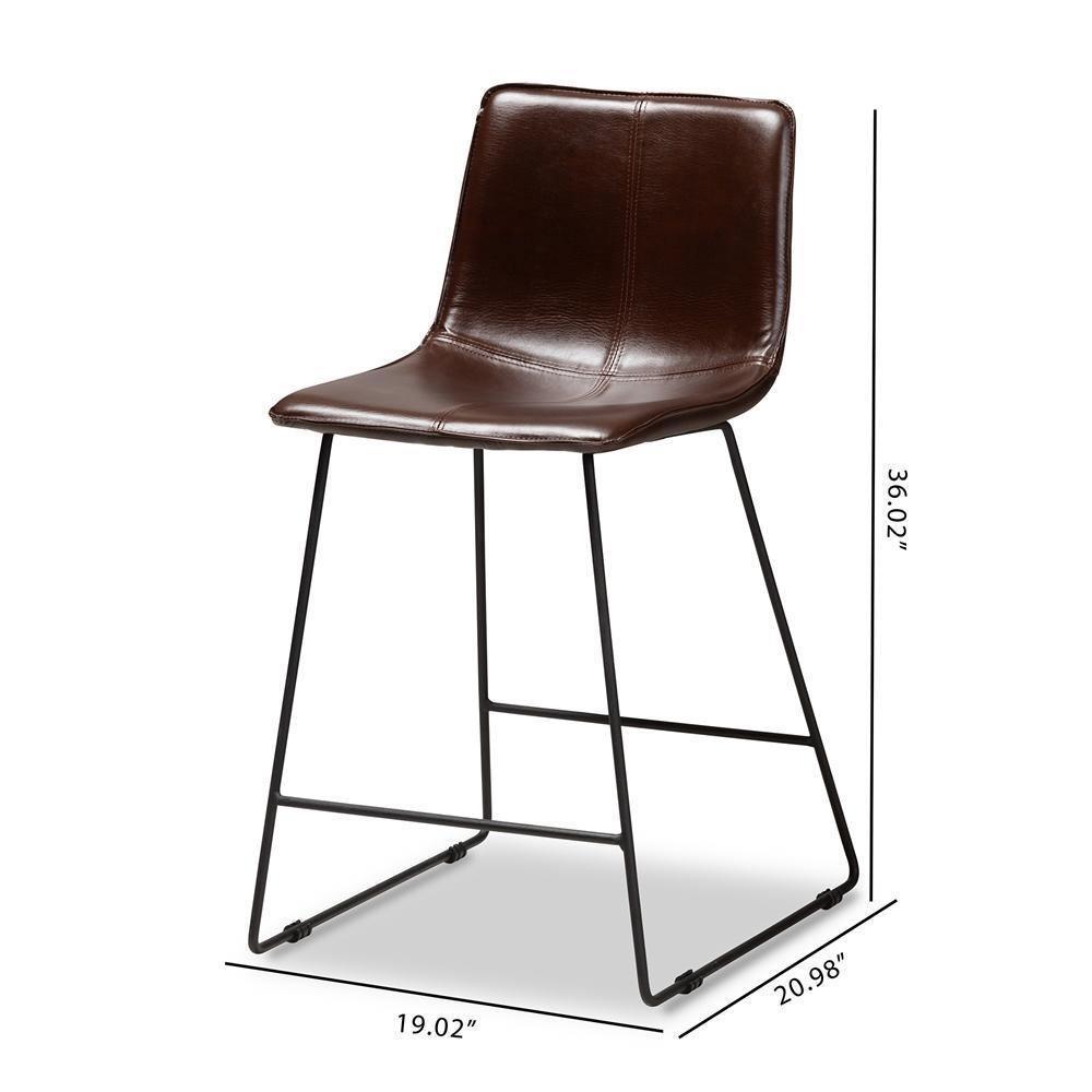 Carvell Rustic and Industrial Dark Brown Faux Leather Upholstered Pub Stool Set of 4 FredCo