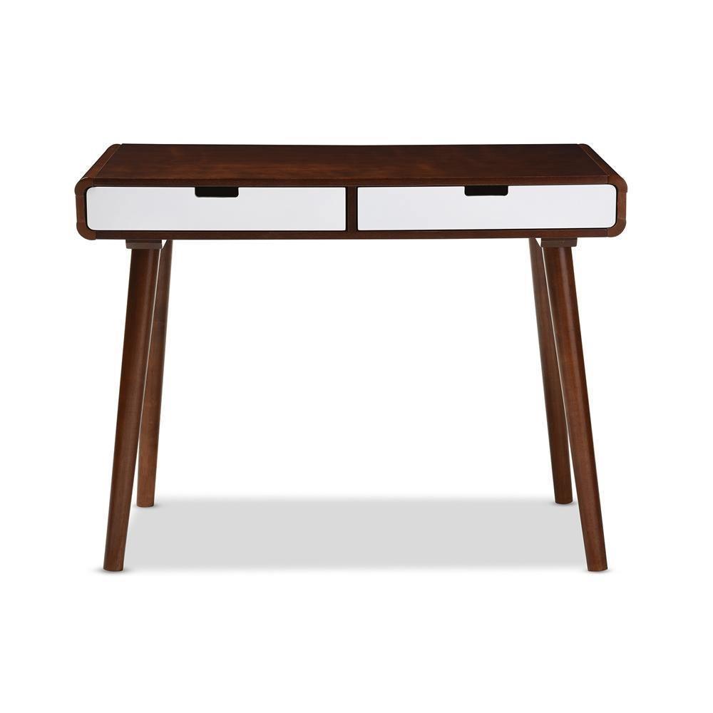 Casarano Mid-century Modern Dark Walnut and White Two-tone Finish 2-drawer Wood Home Office Writing Desk FredCo