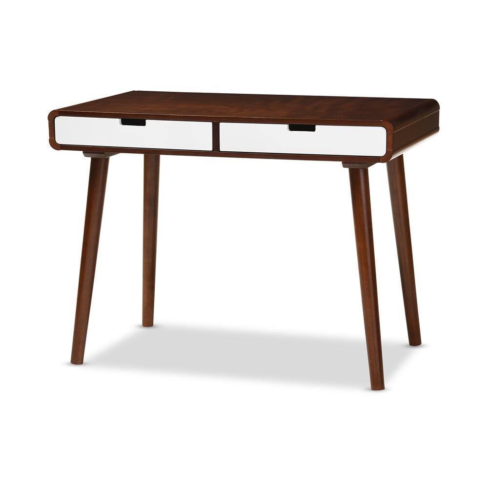 Casarano Mid-century Modern Dark Walnut and White Two-tone Finish 2-drawer Wood Home Office Writing Desk FredCo