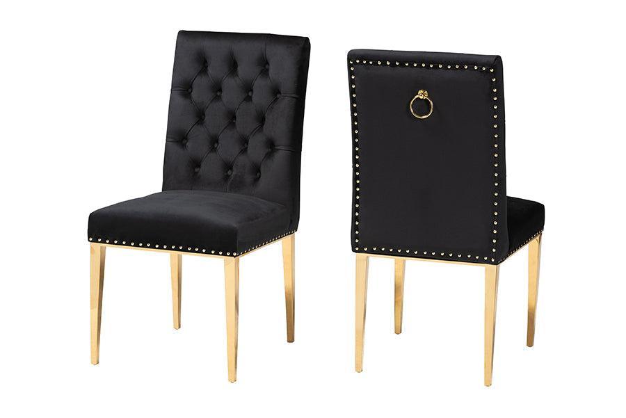 Caspera Contemporary Glam and Luxe Black Velvet Fabric and Gold Metal 2-Piece Dining Chair Set FredCo