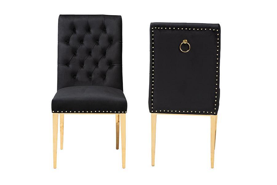Caspera Contemporary Glam and Luxe Black Velvet Fabric and Gold Metal 2-Piece Dining Chair Set FredCo