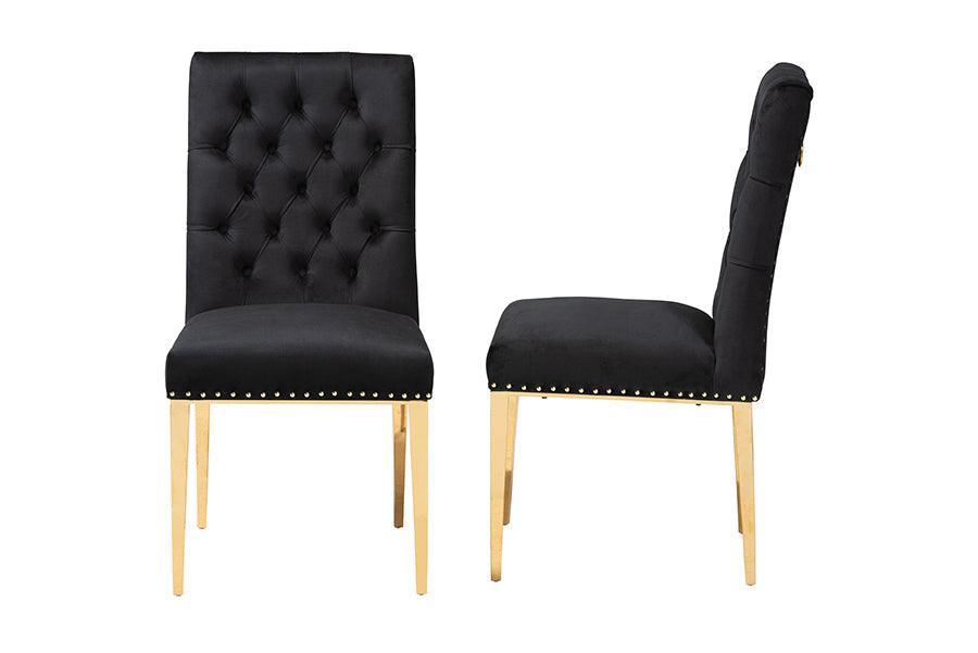Caspera Contemporary Glam and Luxe Black Velvet Fabric and Gold Metal 2-Piece Dining Chair Set FredCo