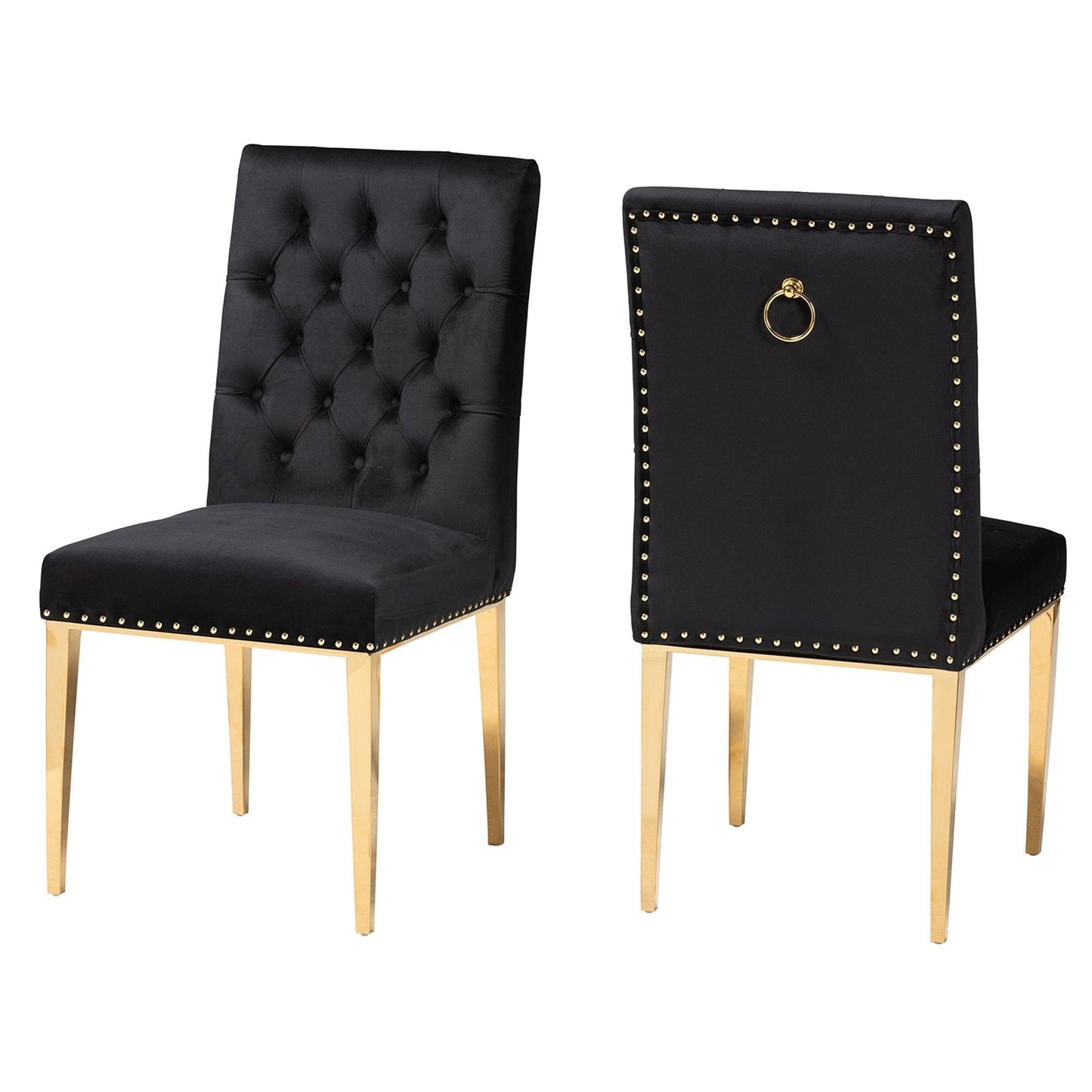 Caspera Contemporary Glam and Luxe Black Velvet Fabric and Gold Metal 2-Piece Dining Chair Set FredCo