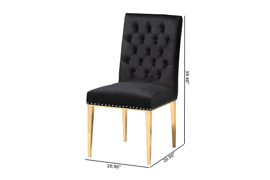 Caspera Contemporary Glam and Luxe Black Velvet Fabric and Gold Metal 2-Piece Dining Chair Set FredCo
