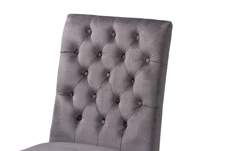 Caspera Contemporary Glam and Luxe Grey Velvet Fabric and Silver Metal 2-Piece Dining Chair Set FredCo