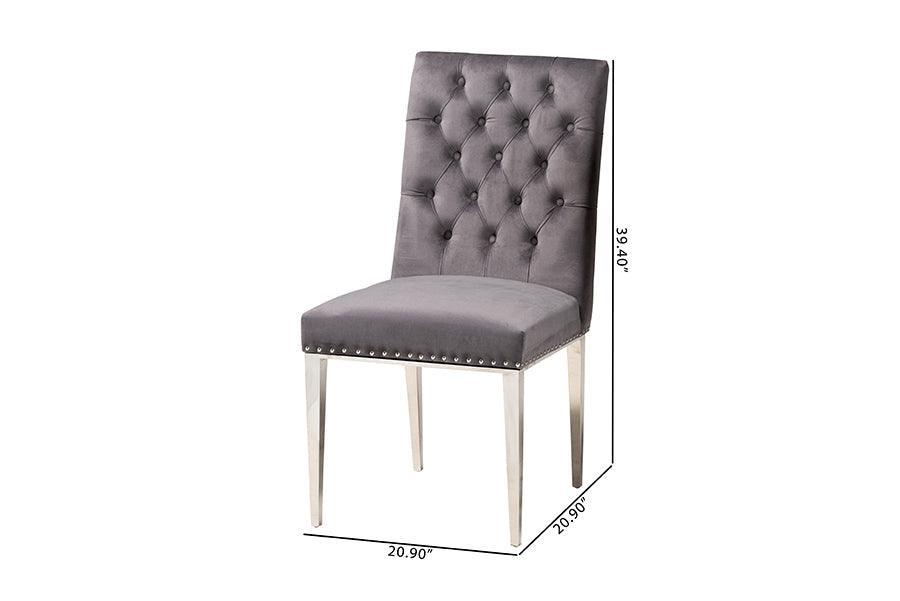 Caspera Contemporary Glam and Luxe Grey Velvet Fabric and Silver Metal 2-Piece Dining Chair Set FredCo