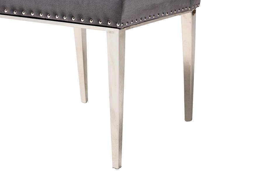 Caspera Contemporary Glam and Luxe Grey Velvet Fabric and Silver Metal 2-Piece Dining Chair Set FredCo