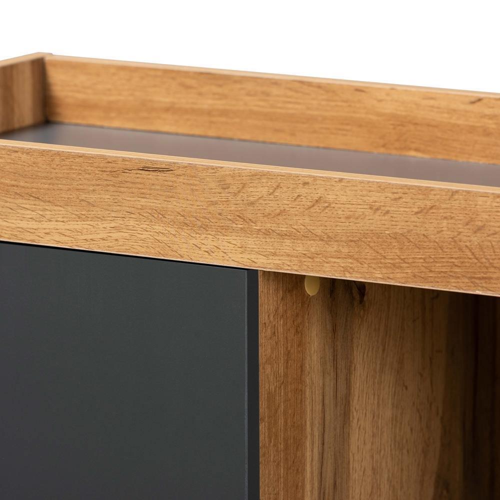 Caspian Modern and Contemporary Two-Tone Grey and Oak Brown Finished Wood Shoe Cabinet FredCo