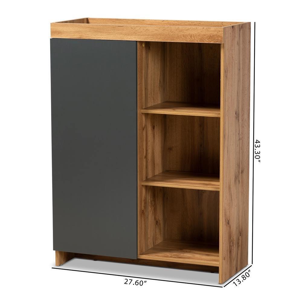 Caspian Modern and Contemporary Two-Tone Grey and Oak Brown Finished Wood Shoe Cabinet FredCo