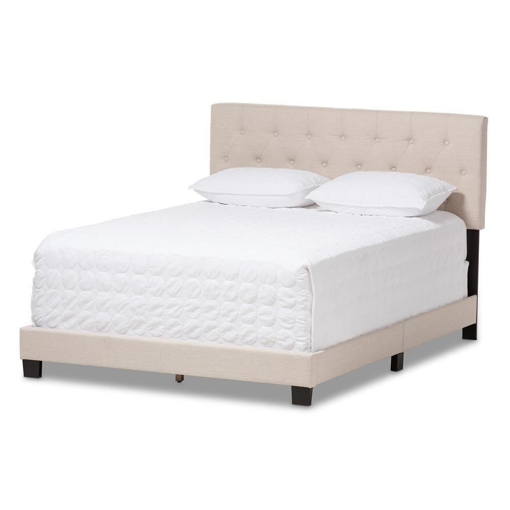 Cassandra Modern and Contemporary Light Beige Fabric Upholstered Queen Size Bed FredCo