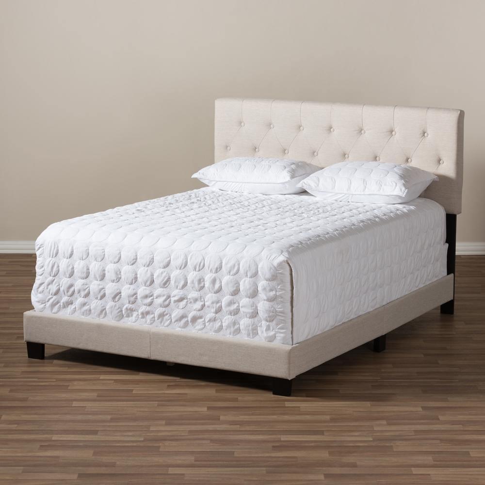 Cassandra Modern and Contemporary Light Beige Fabric Upholstered Queen Size Bed FredCo