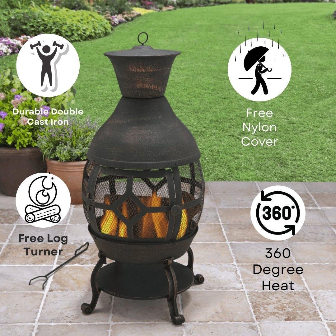 Cast Iron Chiminea, Antique Bronze with Poker - FredCo FredCo
