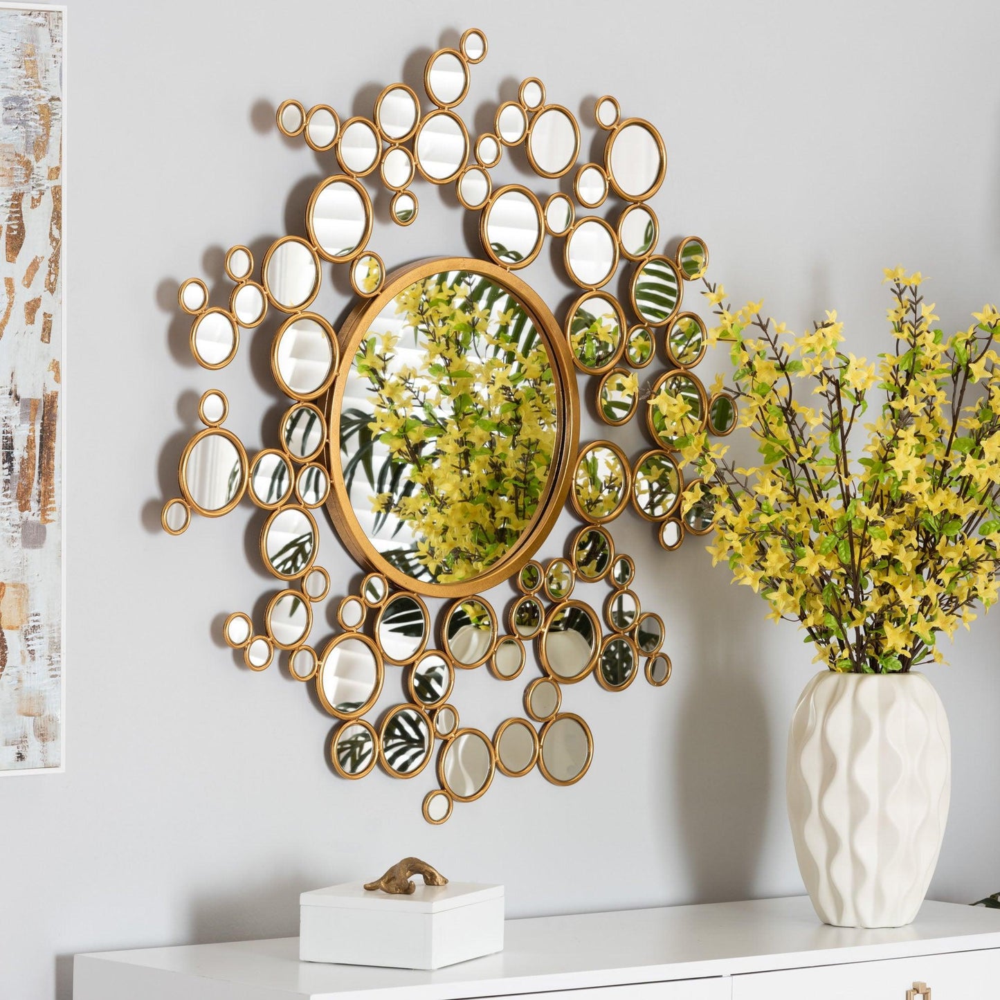 Castiel Modern Glam and Luxe Antique Goldleaf Metal Bubble Accent Wall Mirror FredCo