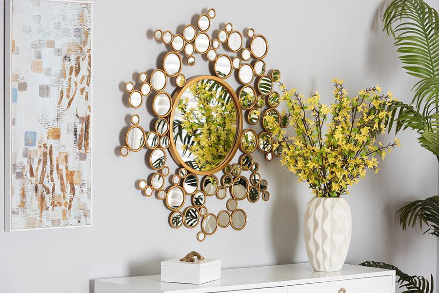 Castiel Modern Glam and Luxe Antique Goldleaf Metal Bubble Accent Wall Mirror FredCo