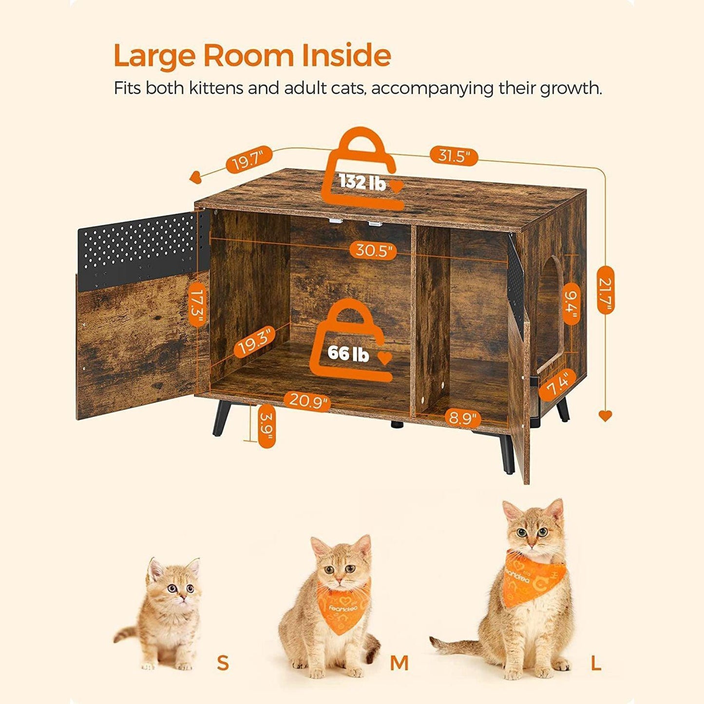 Cat Litter Box Enclosure, Rustic Brown FredCo