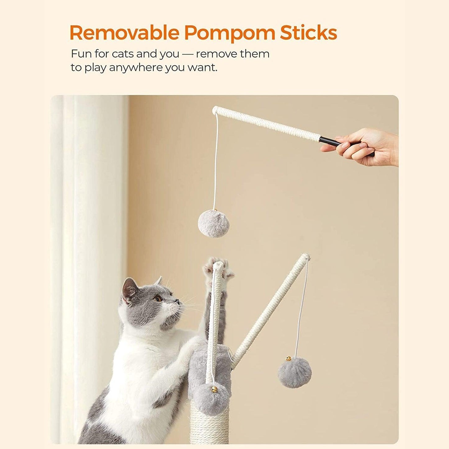 Cat Tree with 3 Pompom Sticks, 46 inches FredCo