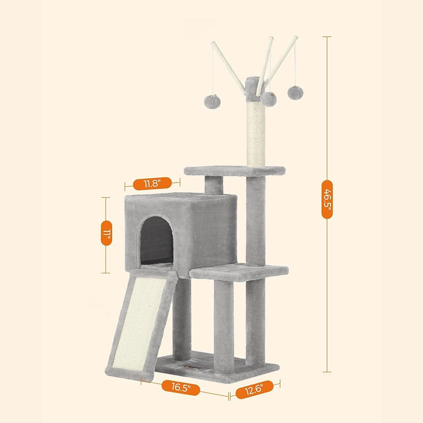 Cat Tree with 3 Pompom Sticks, 46 inches FredCo