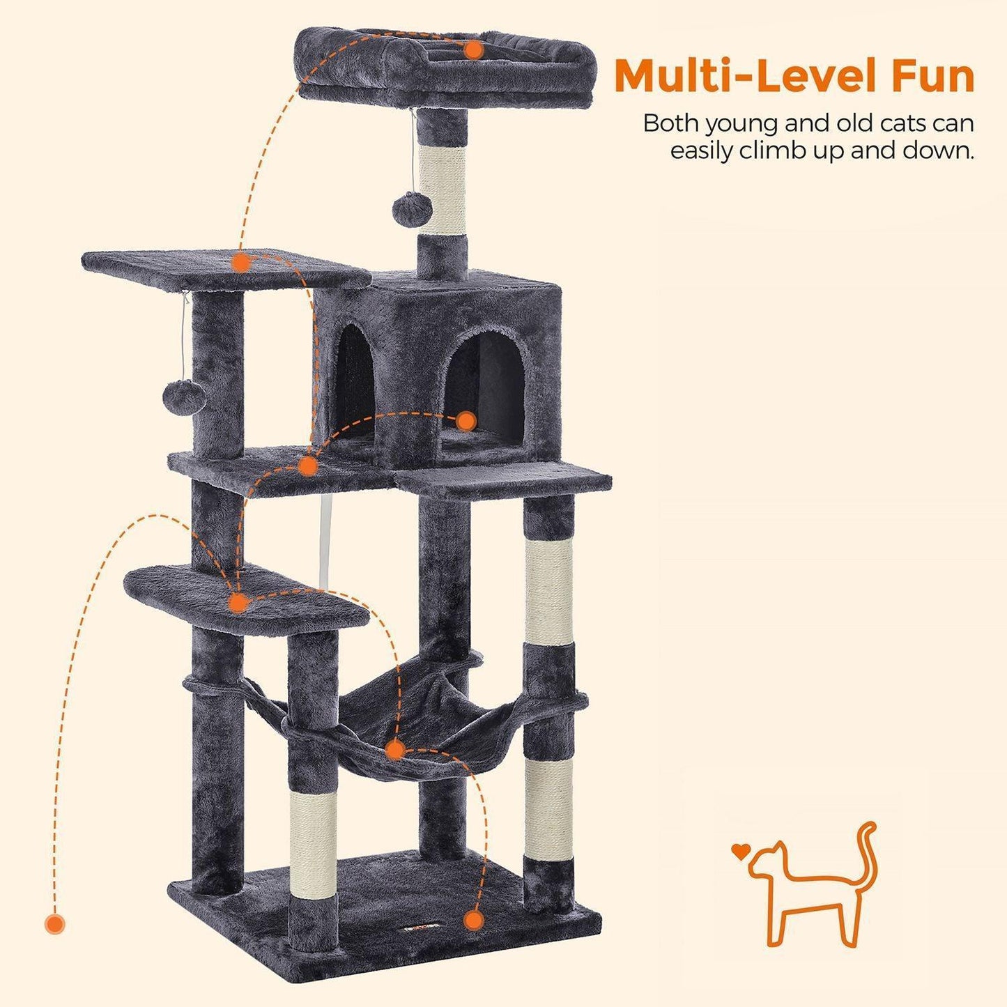 Cat Tree with Steps & Caves 56 Inch FredCo