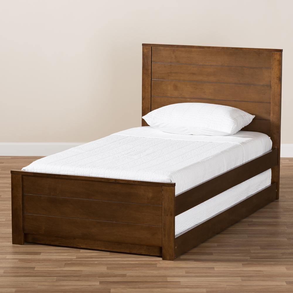 Catalina Modern Classic Mission Style Brown-Finished Wood Twin Platform Bed with Trundle FredCo