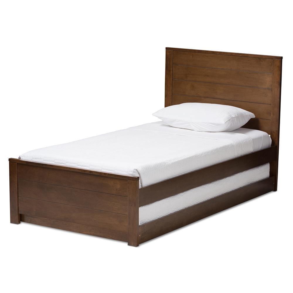 Catalina Modern Classic Mission Style Brown-Finished Wood Twin Platform Bed with Trundle FredCo