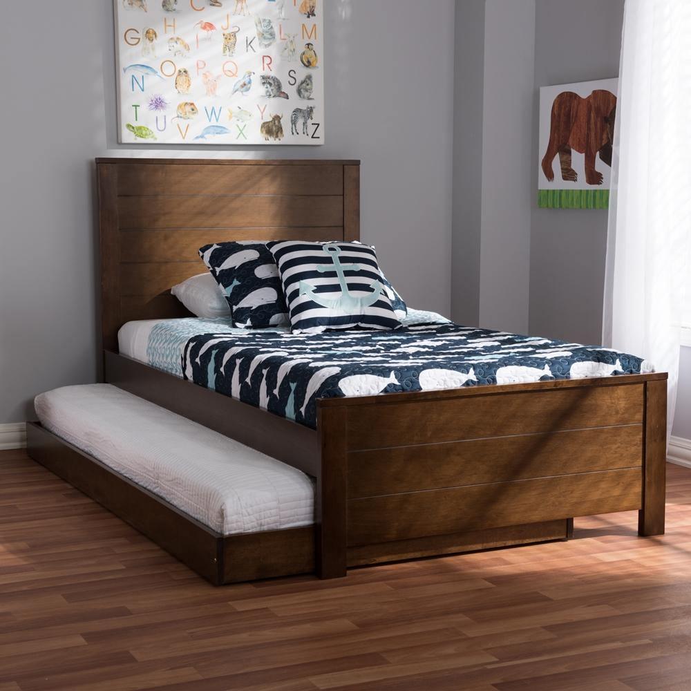 Catalina Modern Classic Mission Style Brown-Finished Wood Twin Platform Bed with Trundle FredCo