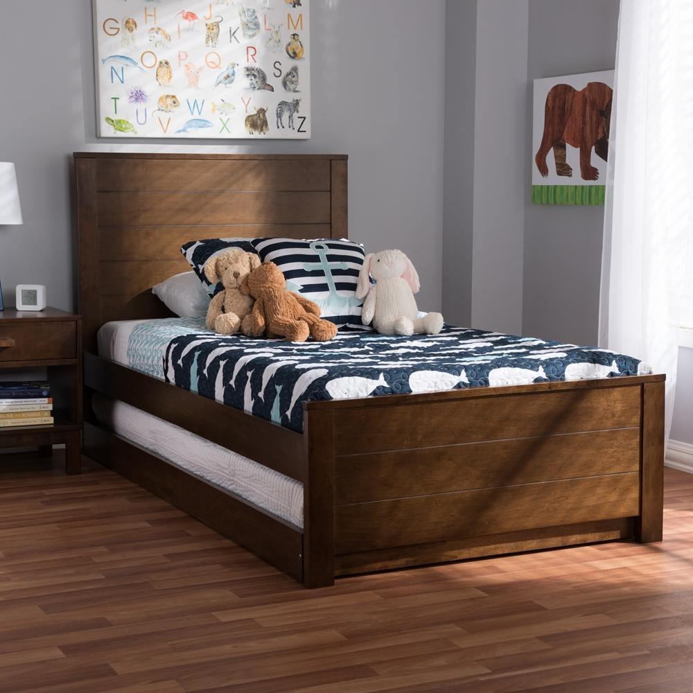 Catalina Modern Classic Mission Style Brown-Finished Wood Twin Platform Bed with Trundle FredCo