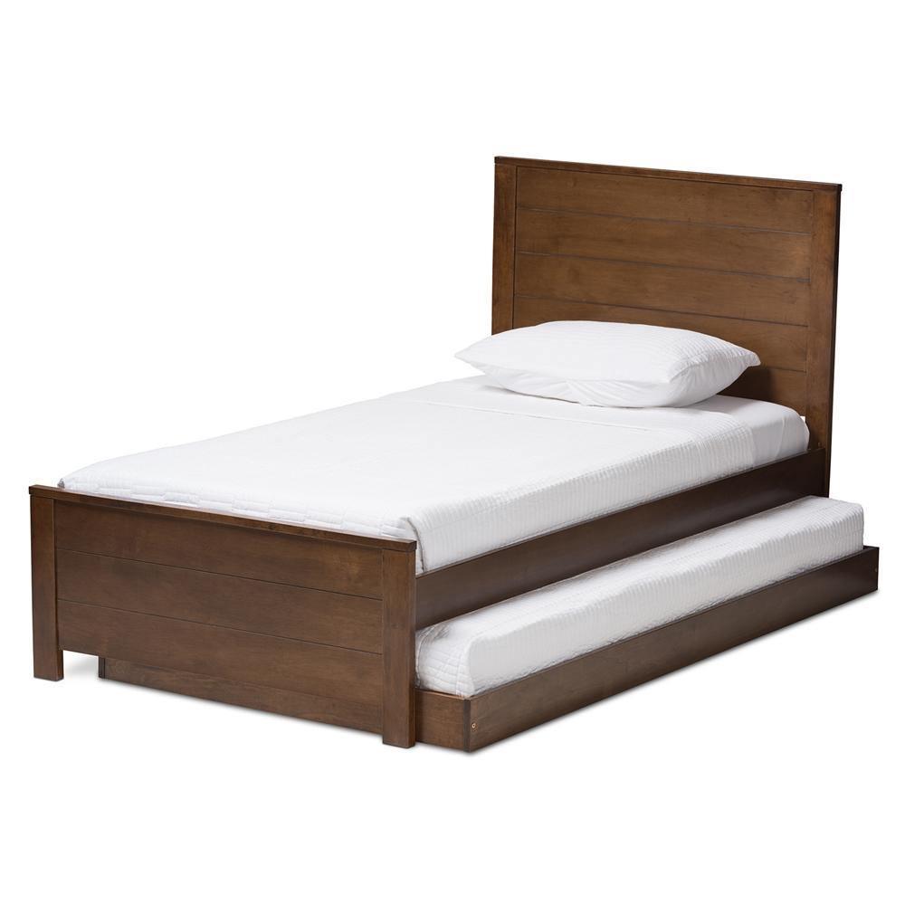 Catalina Modern Classic Mission Style Brown-Finished Wood Twin Platform Bed with Trundle FredCo
