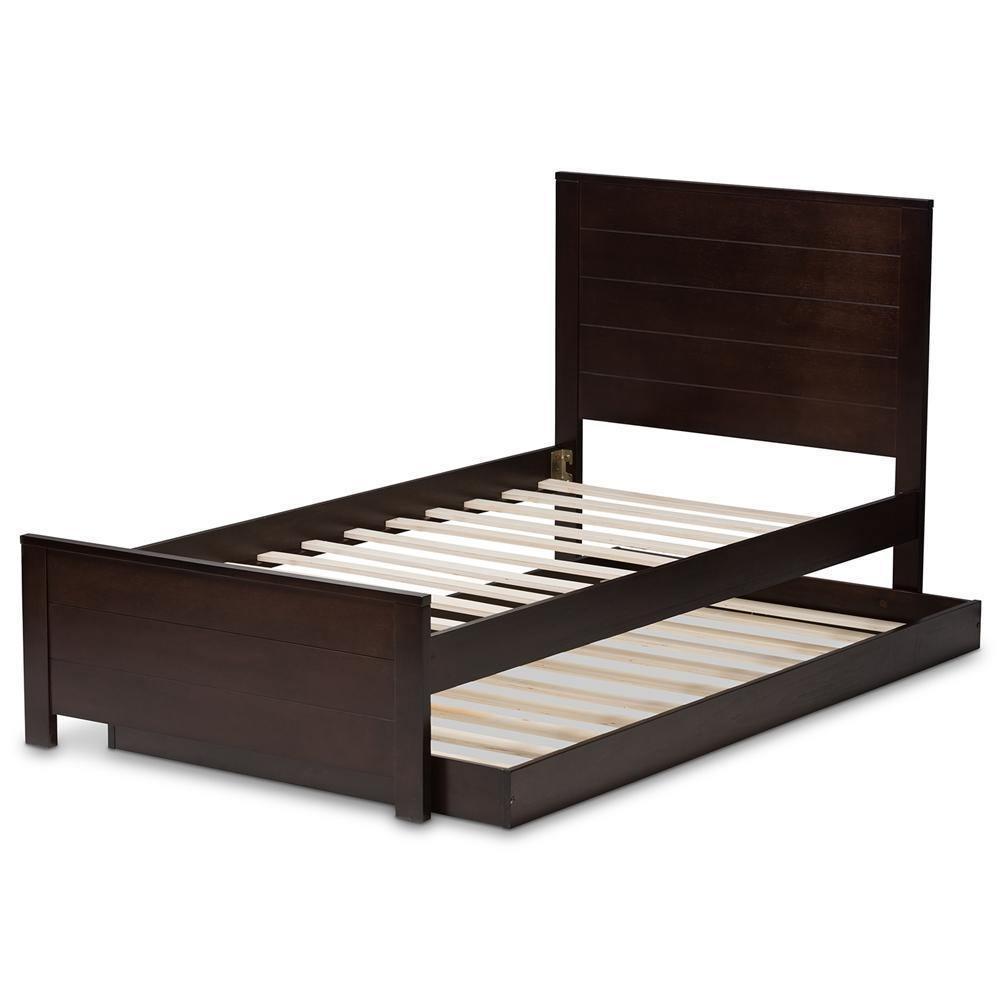 Catalina Modern Classic Mission Style Dark Brown-Finished Wood Twin Platform Bed with Trundle FredCo