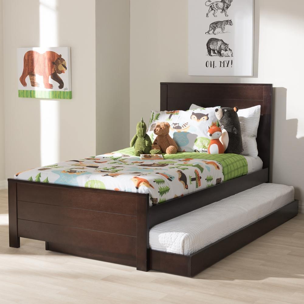 Catalina Modern Classic Mission Style Dark Brown-Finished Wood Twin Platform Bed with Trundle FredCo