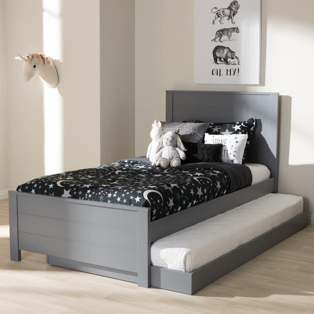 Catalina Modern Classic Mission Style Grey-Finished Wood Twin Platform Bed with Trundle FredCo