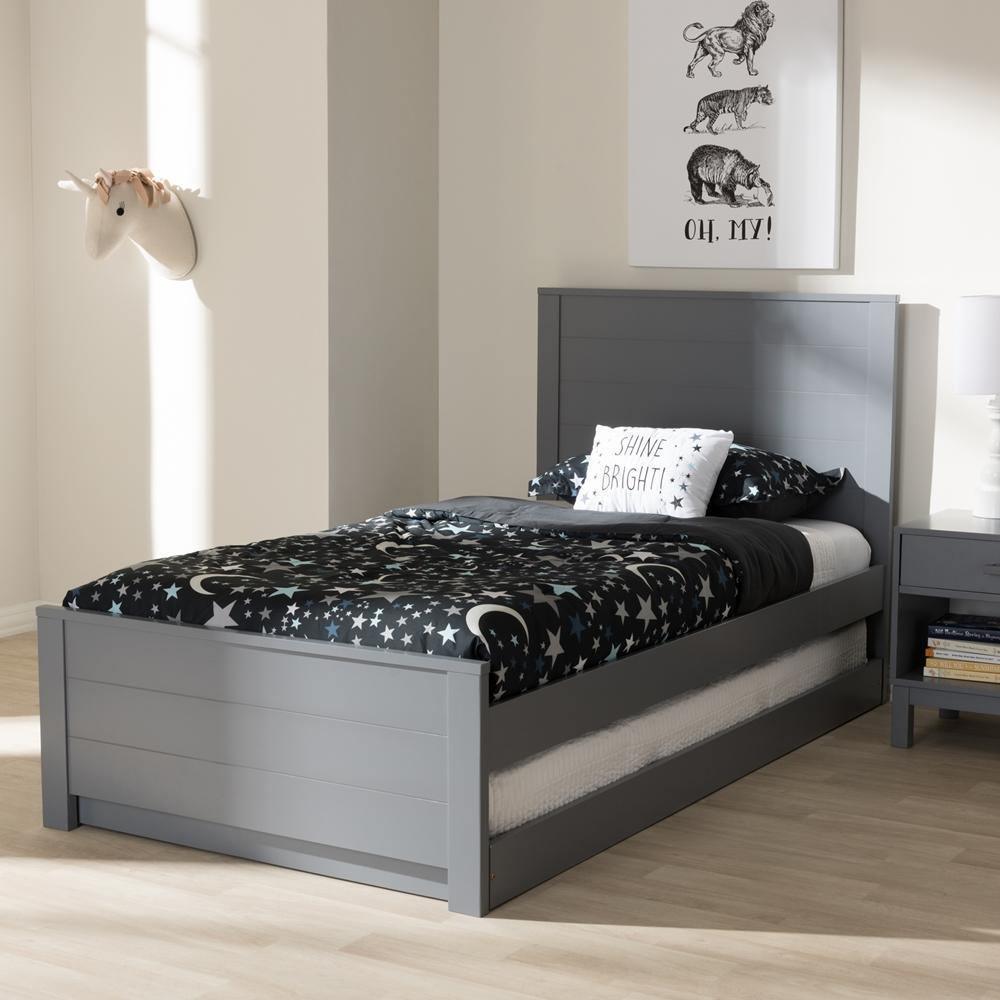 Catalina Modern Classic Mission Style Grey-Finished Wood Twin Platform Bed with Trundle FredCo