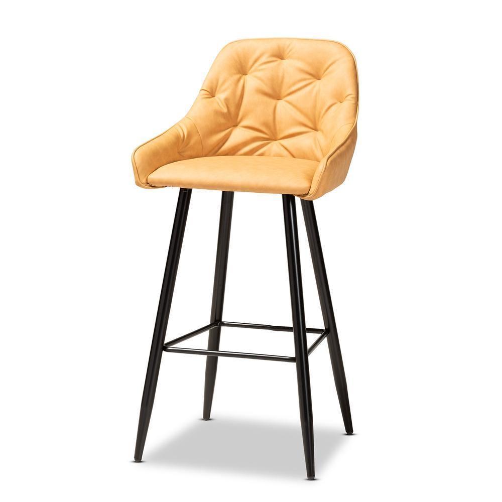 Catherine Modern and Contemporary Tan Faux Leather Upholstered and Black Metal 4-Piece Bar Stool Set FredCo