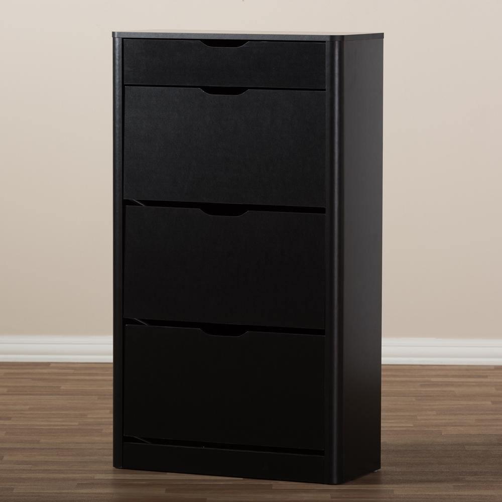 Cayla Modern and Contemporary Black Wood Shoe Cabinet FredCo