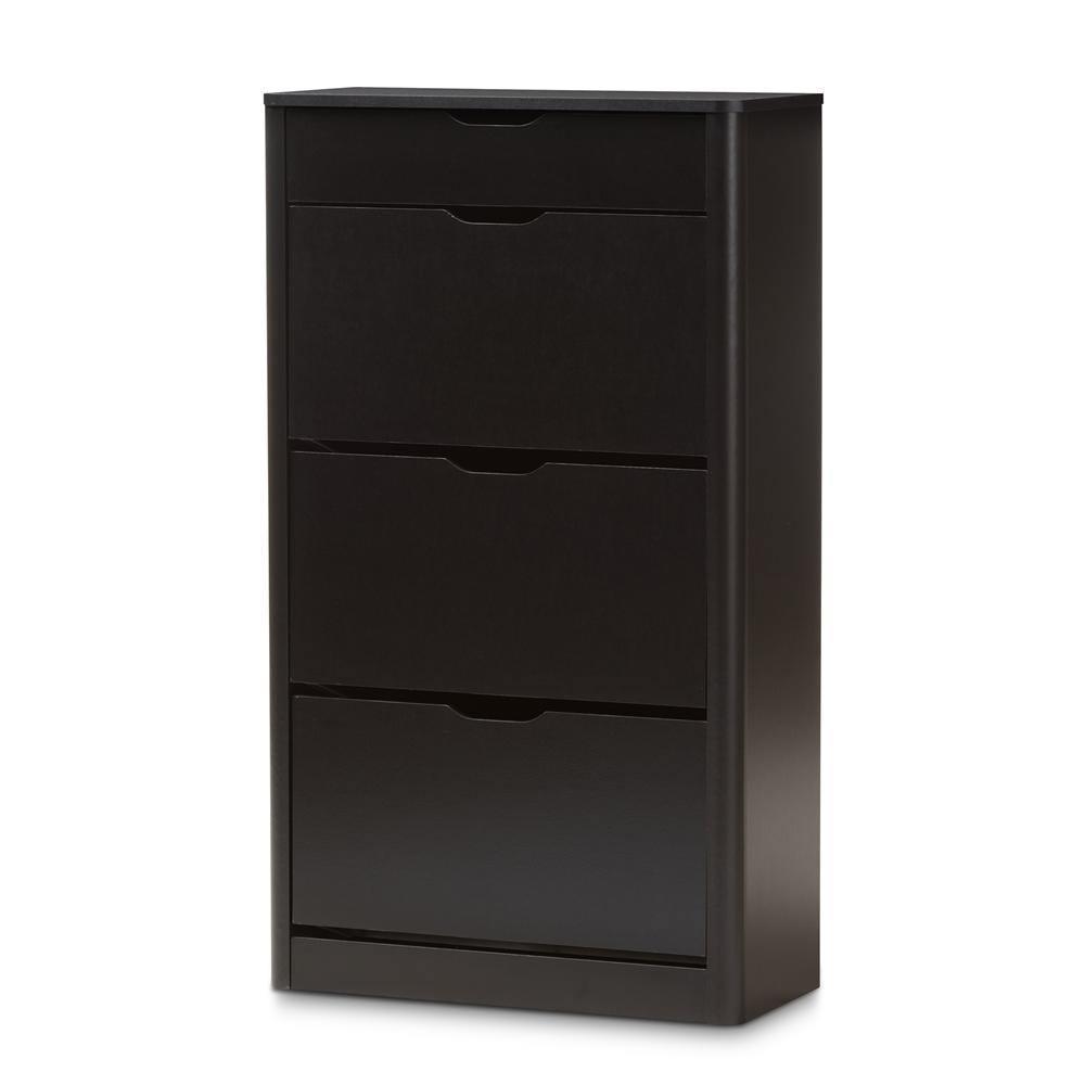 Cayla Modern and Contemporary Black Wood Shoe Cabinet FredCo