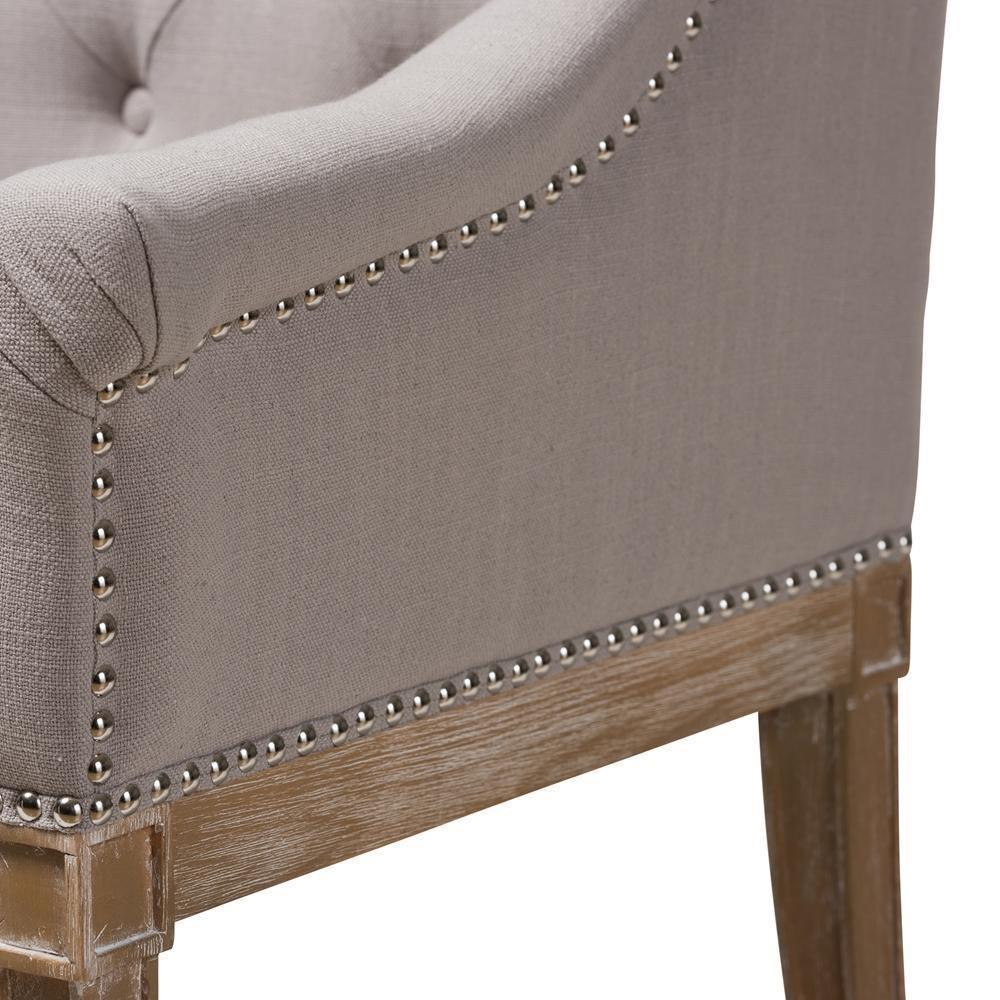 Cedulie French Provincial Beige Fabric Upholstered Whitewashed Oak Lounge Chair FredCo