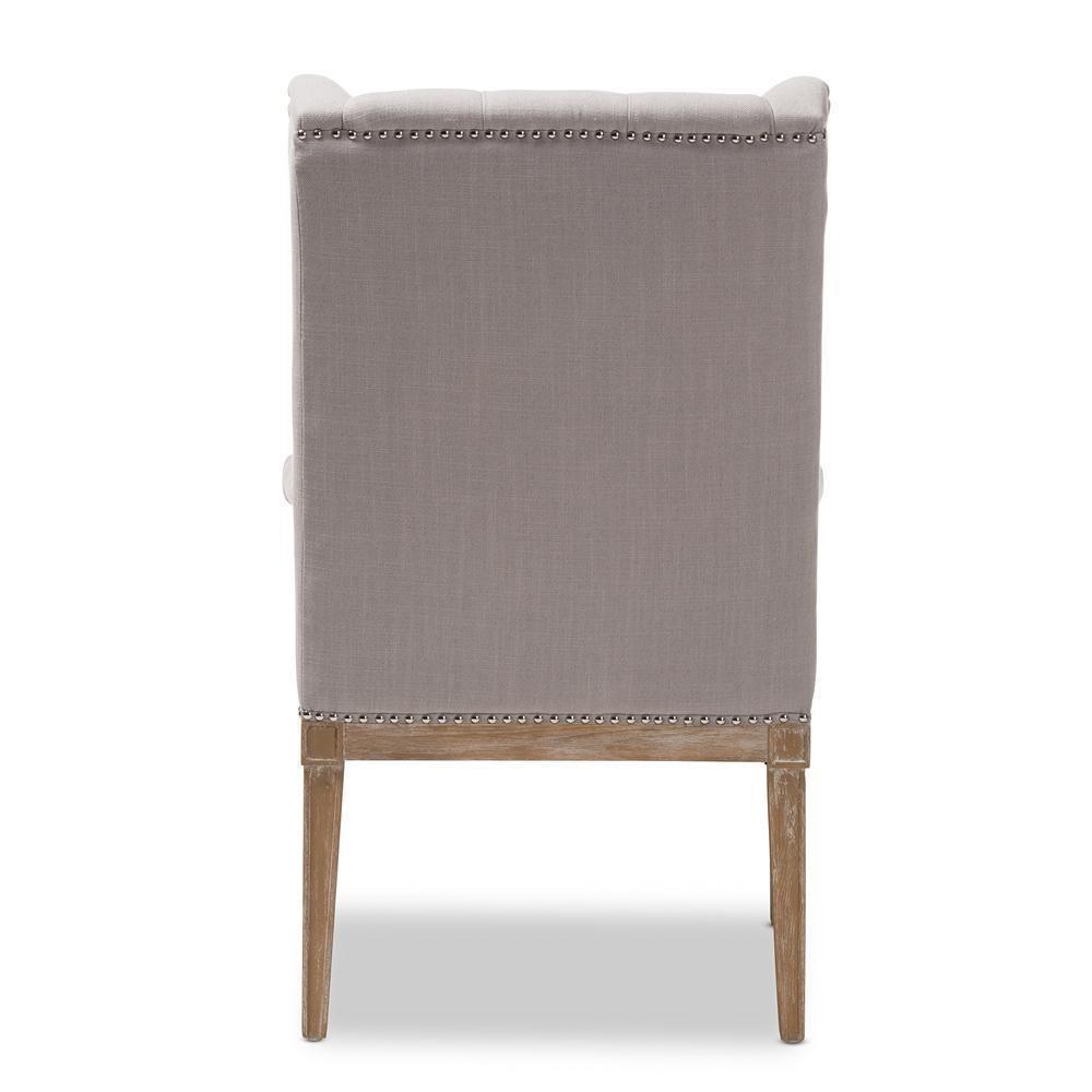 Cedulie French Provincial Beige Fabric Upholstered Whitewashed Oak Lounge Chair FredCo