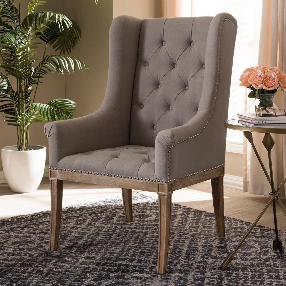 Cedulie French Provincial Beige Fabric Upholstered Whitewashed Oak Lounge Chair FredCo