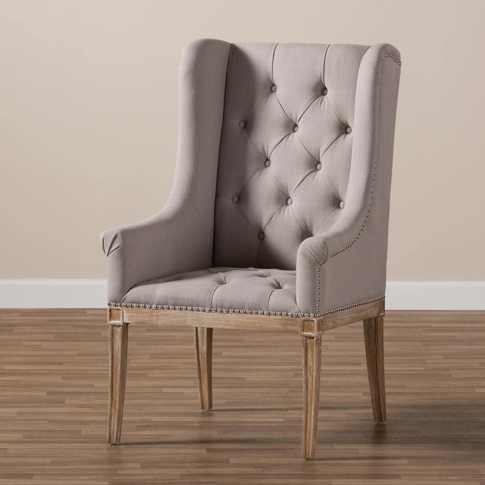 Cedulie French Provincial Beige Fabric Upholstered Whitewashed Oak Lounge Chair FredCo