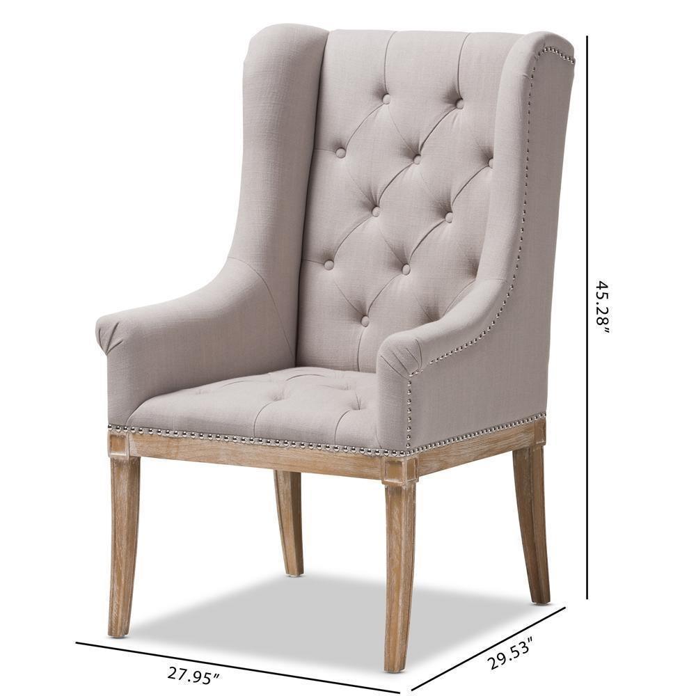 Cedulie French Provincial Beige Fabric Upholstered Whitewashed Oak Lounge Chair FredCo