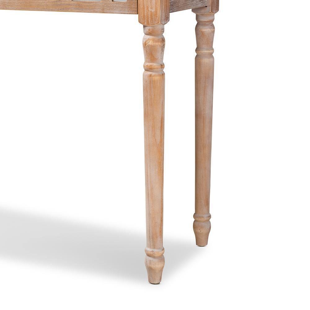 Celia Transitional Rustic French Country White-Washed Wood and Mirror 2-Drawer Quatrefoil Console Table FredCo