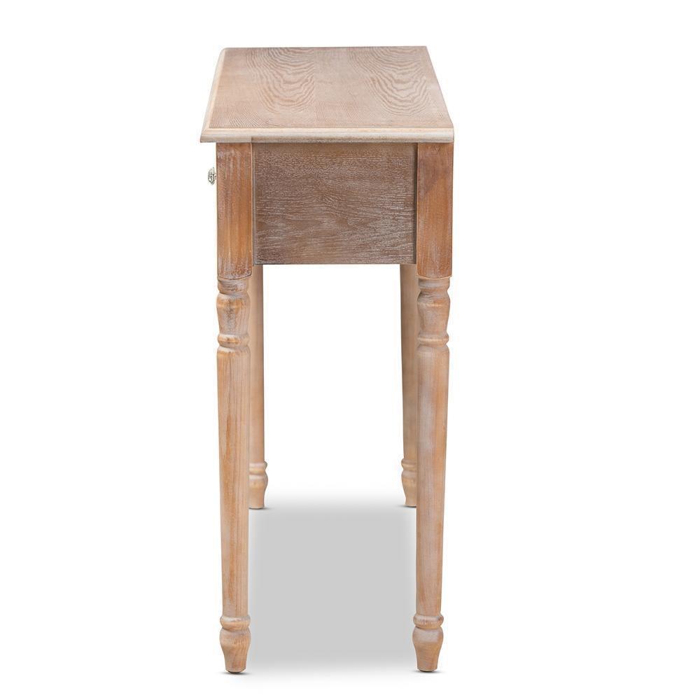 Celia Transitional Rustic French Country White-Washed Wood and Mirror 2-Drawer Quatrefoil Console Table FredCo