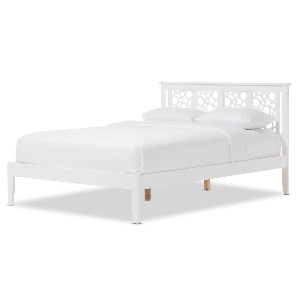 Celine Modern and Contemporary Geometric Pattern White Solid Wood Queen Size Platform Bed FredCo