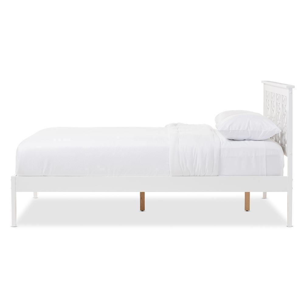 Celine Modern and Contemporary Geometric Pattern White Solid Wood Queen Size Platform Bed FredCo