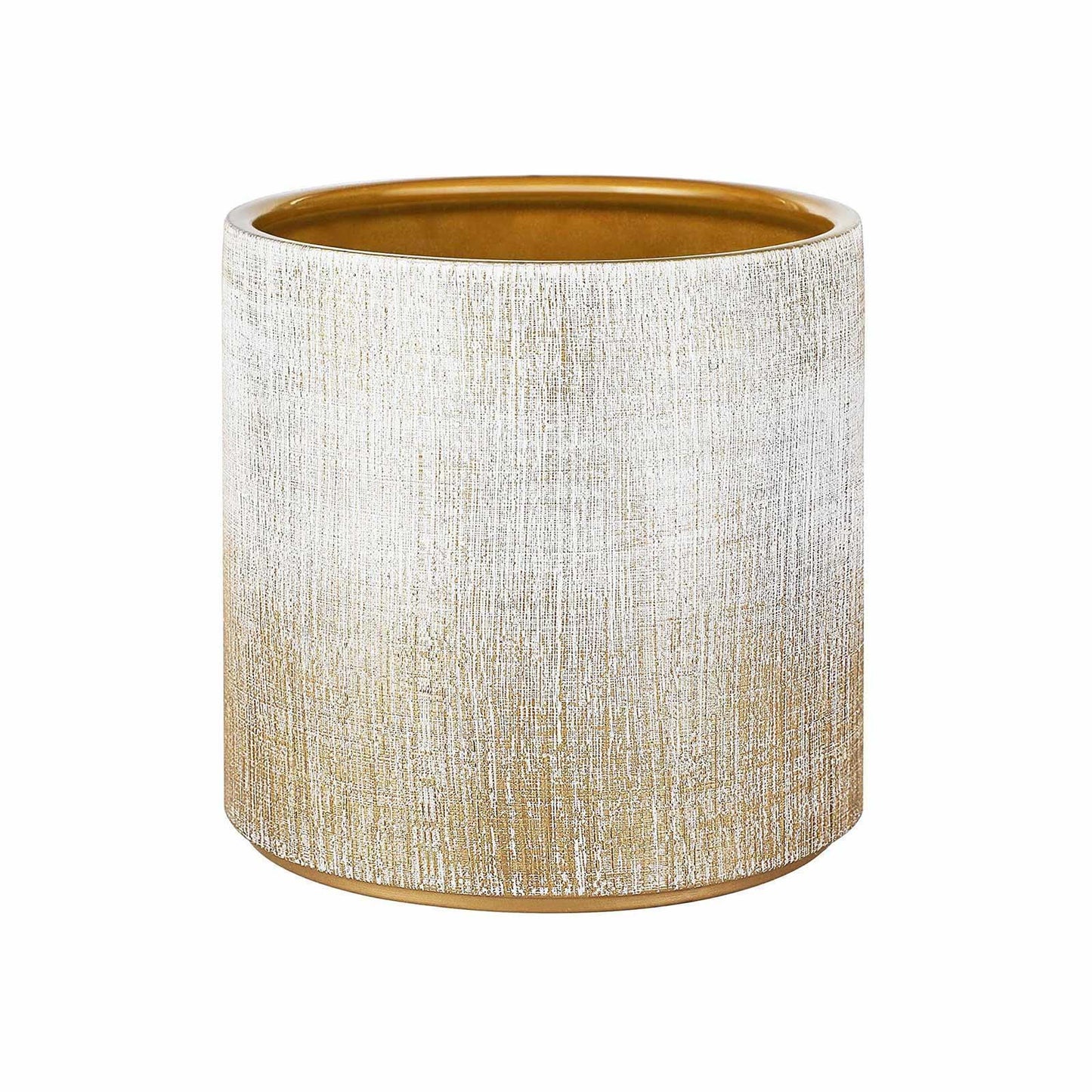 Ceramic Plant Pot Brushed White and Gold FredCo